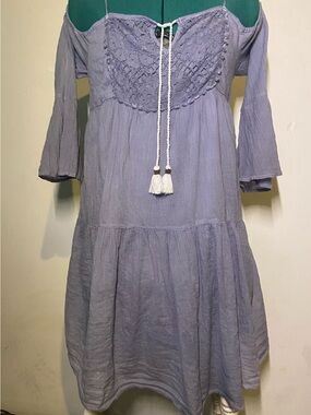 AE Boho Festival 70s Fairycore Vintage Cottagecore  Dusty Lavender Cotton Dress